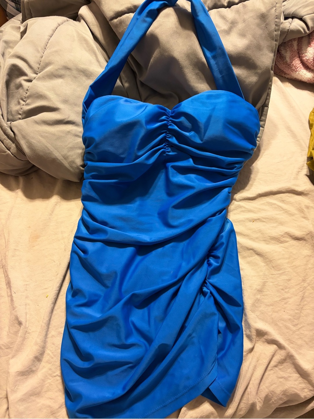 Bright Blue Halter Ruched Swimdress